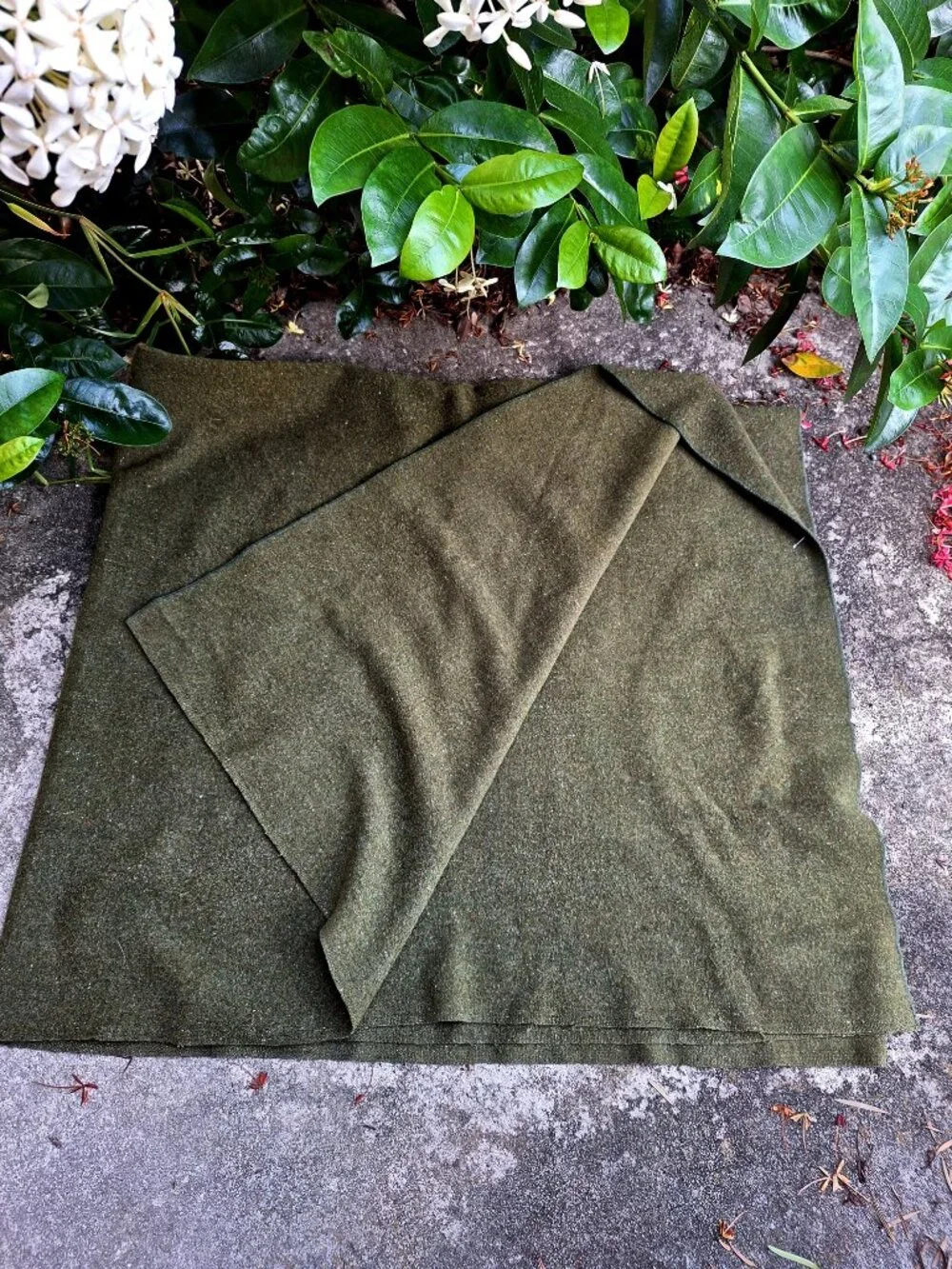 Vintage Wool Blanket Tweedy Army Green Lodge Cabin Cottage